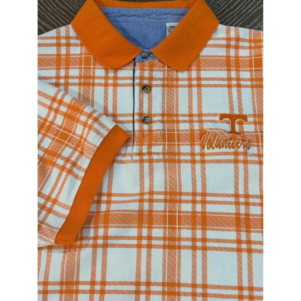 Tennessee Volunteers Polo Shirt Mens XXL Orange White Plaid Cotton Spike Sports